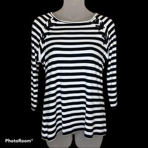 Sharagano Black & White Striped Lace Up Top Size Small